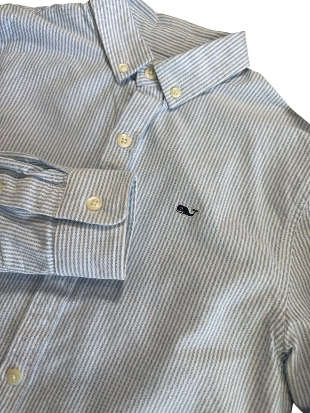 Vineyard Vines 100% Cotton Poplin Whale Shirt Button Down Blue/White Stripe Sm